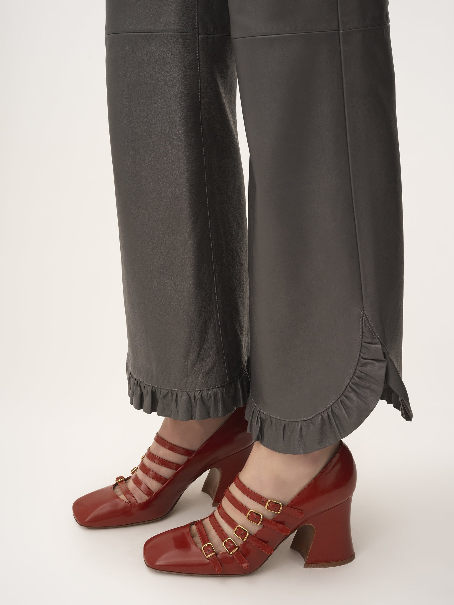 RUFFLED FLARED PANTS IN LEATHER - 6