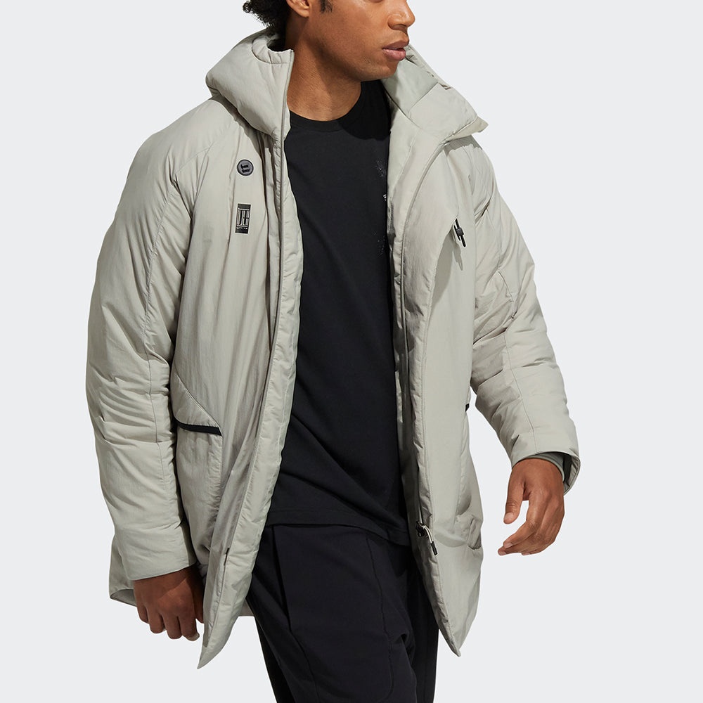 adidas Wuji Down Jkt Series Outdoor Sports Stay Warm mid-length hooded down Jacket Gray H23103 - 4