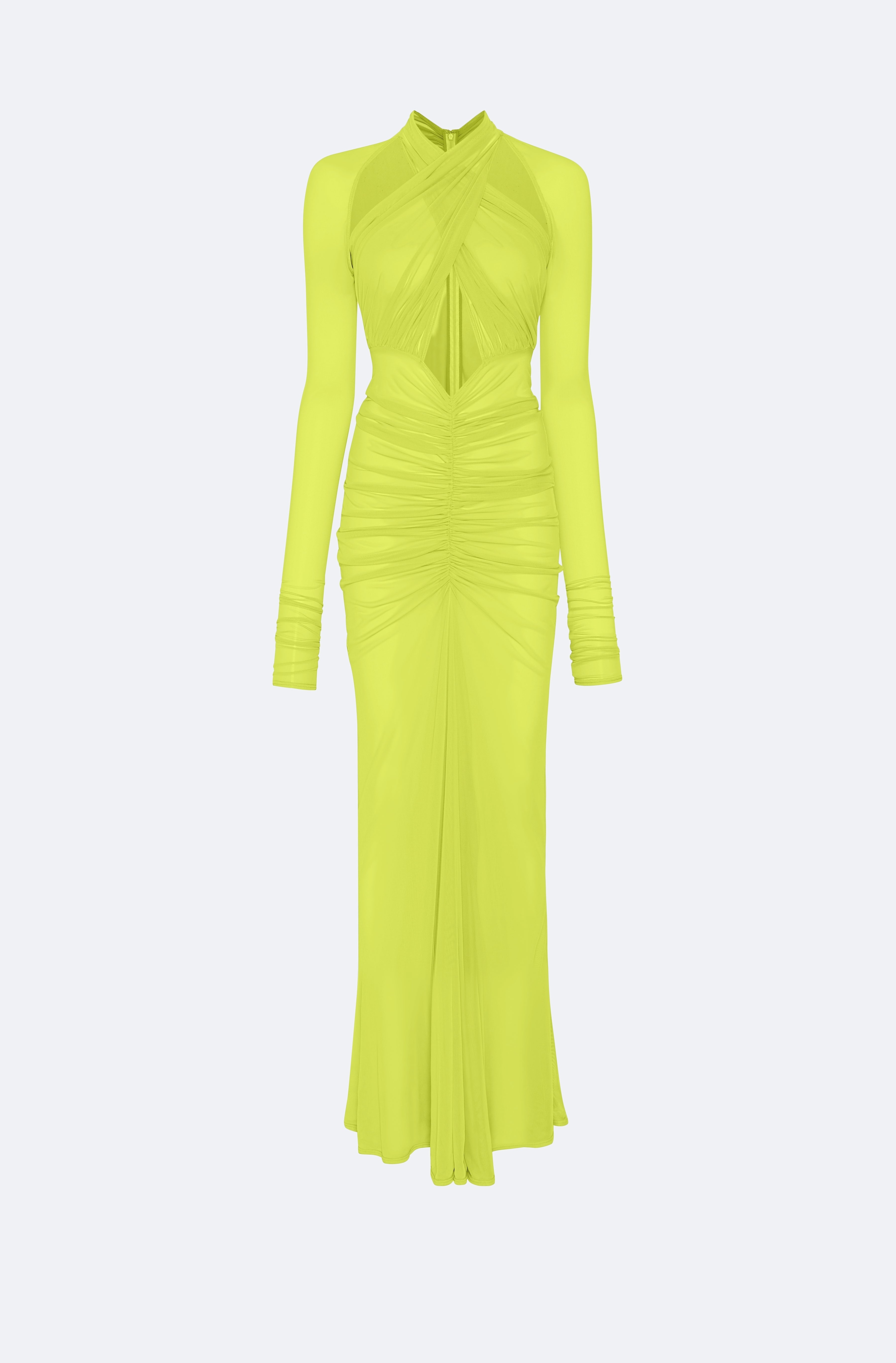 Mesh Halter Ruched Gown - 1