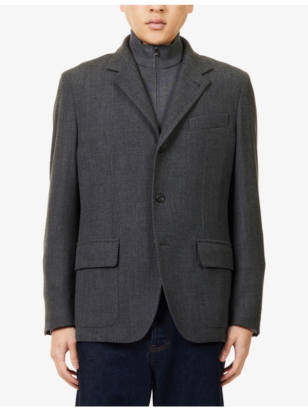 Single-Breasted Stand-Collar Wool-Cashmere Blend Jacket - 3