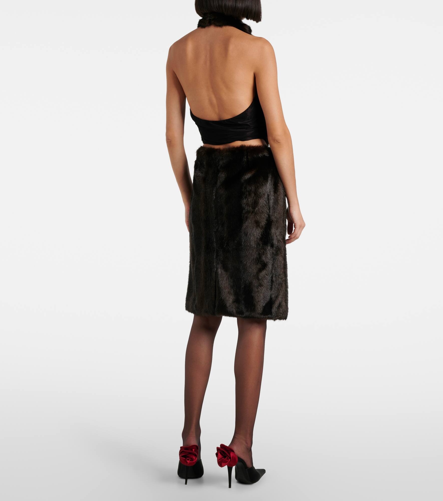 Low-rise faux fur pencil skirt - 3