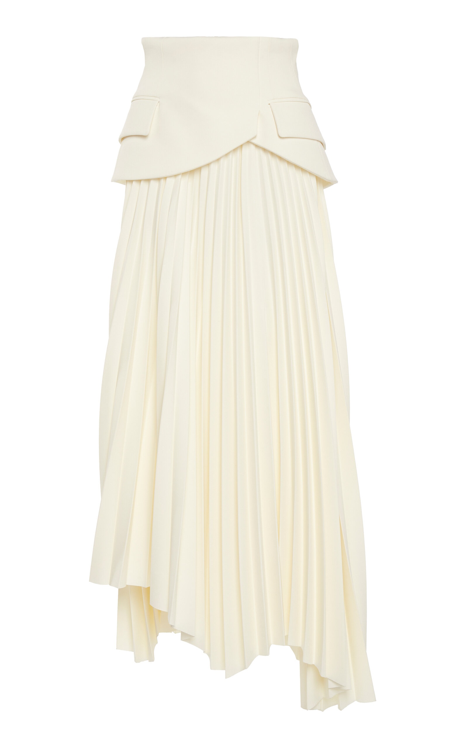 Basque-Detailed Pleated Crepe Maxi Skirt ivory - 1