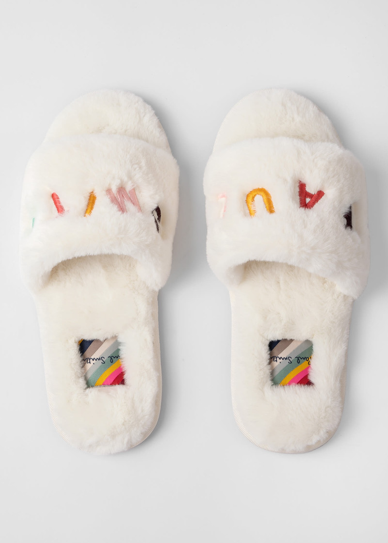 Cream 'Juniper' Faux Fur Logo Slides 5