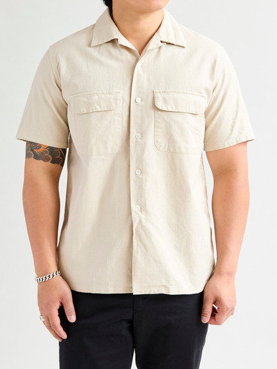 BEAMS PLUS Panama Cloth Open Collar Shirt in Sand outlook