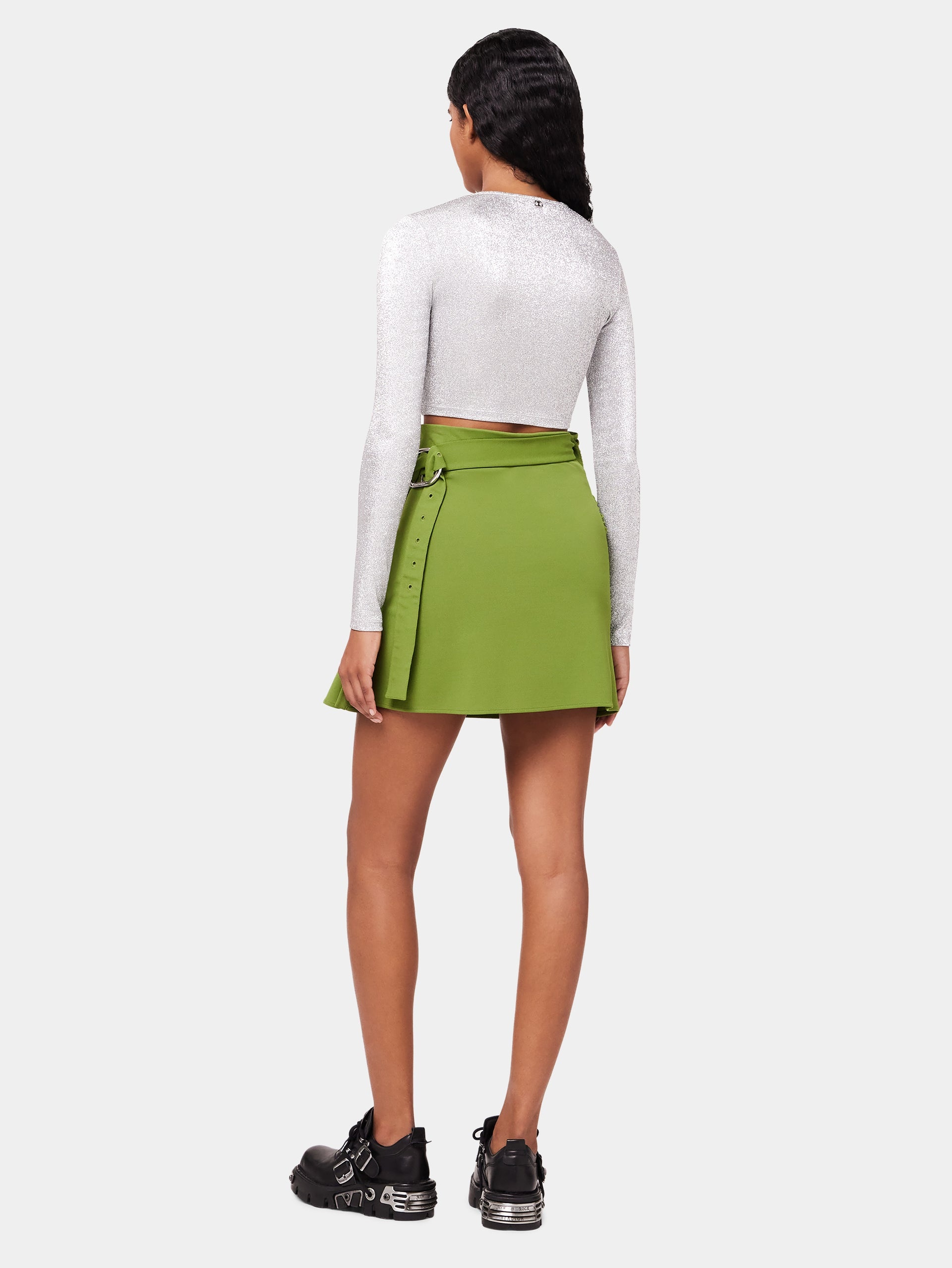 GREEN DRAPED SKIRT WITH PIERCING DETAIL - 5