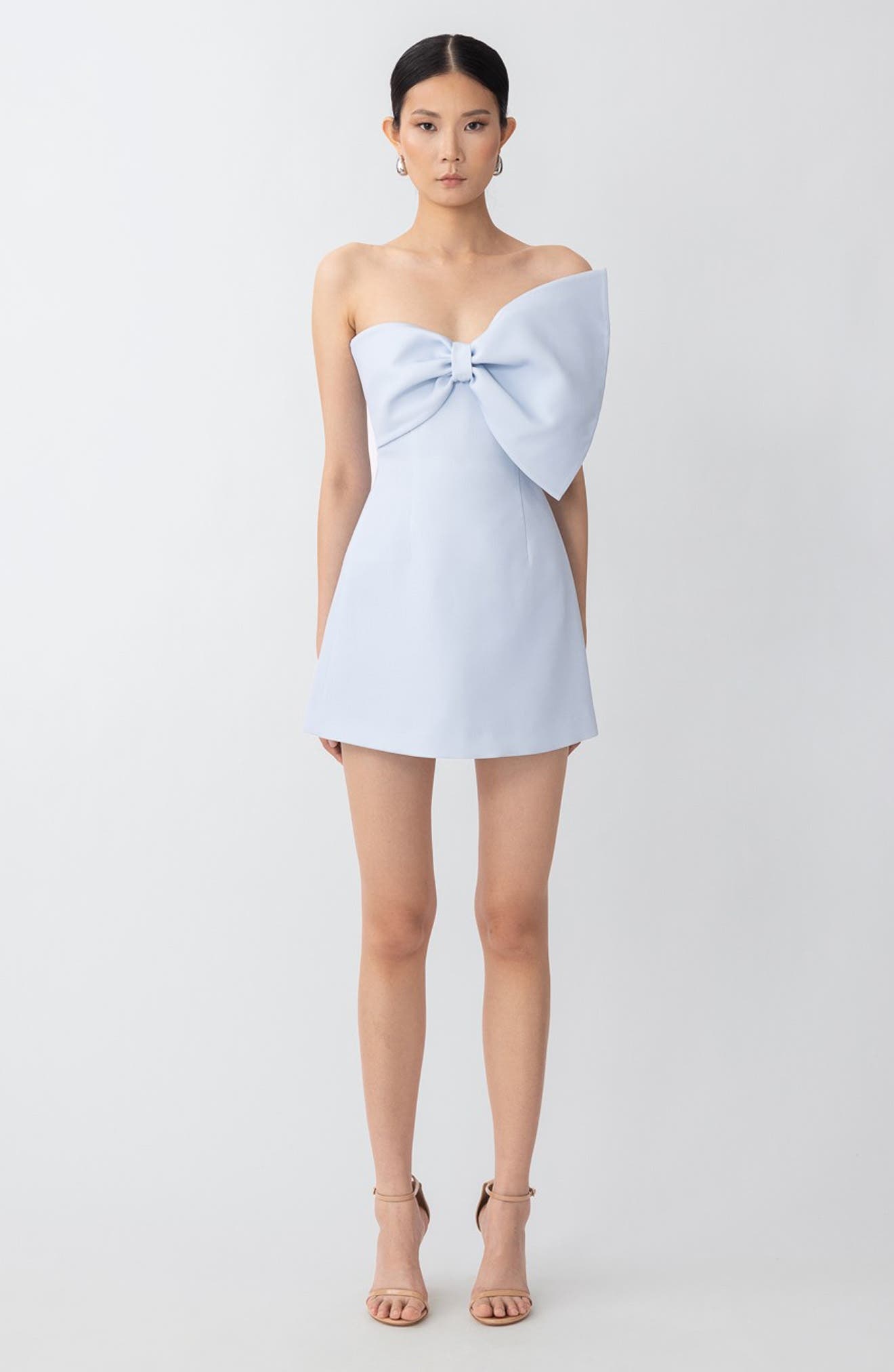 SAU LEE Elly Asymmetric Bow Sleeveless Minidress in Pastel Blue at Nordstrom - 5