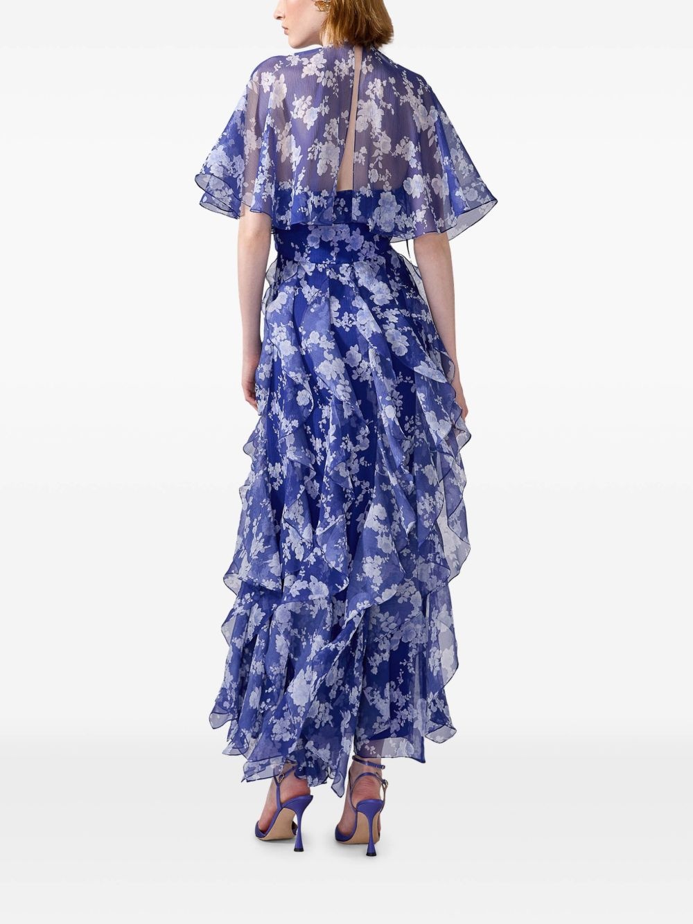 floral-print ruffled silk dress - 3