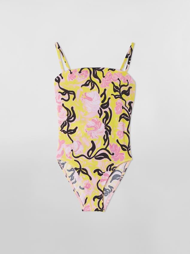 ONE-PIECE SWIMMING COSTUME IN YELLOW FLOREAL STRIPE PRINT - 1