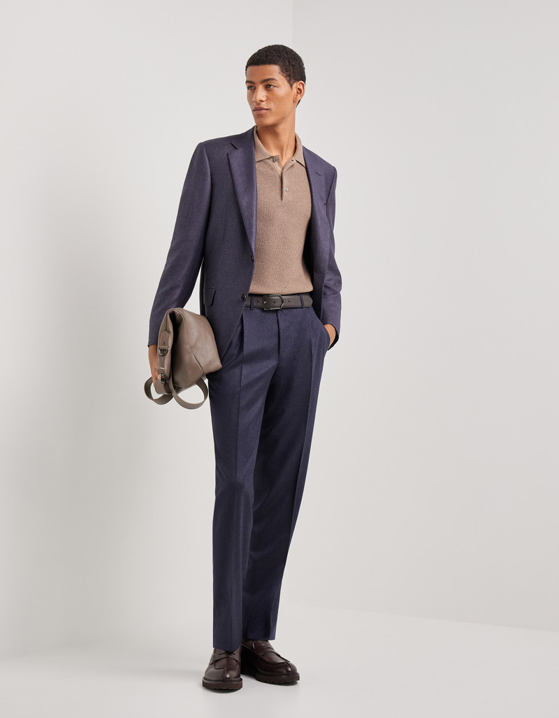 Canali TAUPE WOOL AND CASHMERE POLO SHIRT WITH LAMBSKIN DETAILS outlook