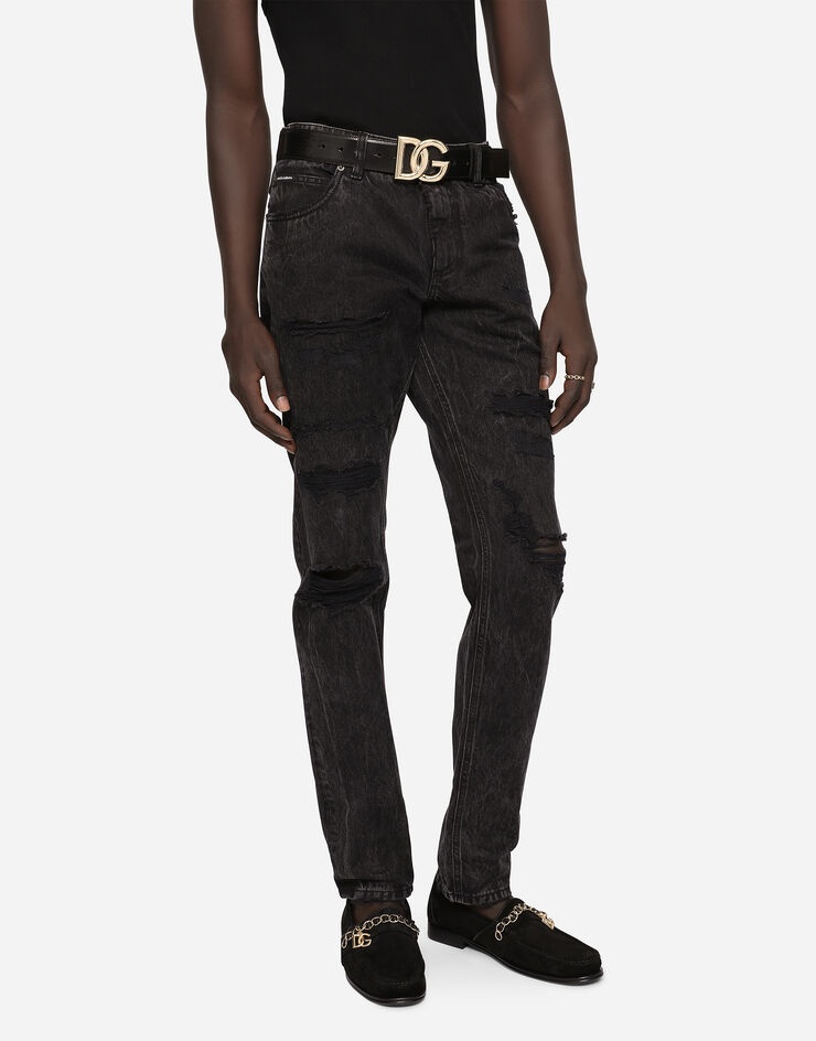 Black regular-fit jeans with rips - 5