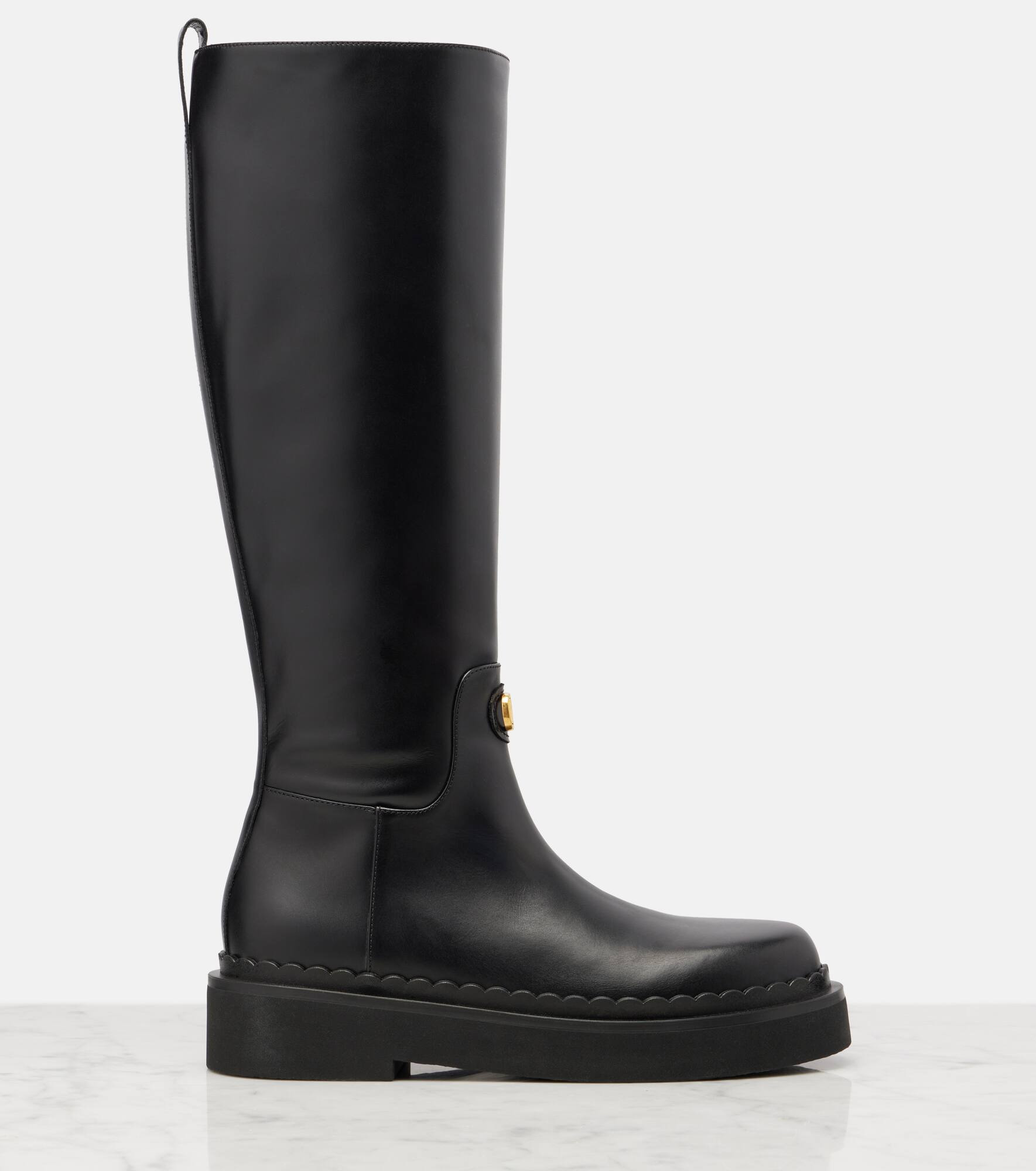 VLogo leather knee-high boots - 4