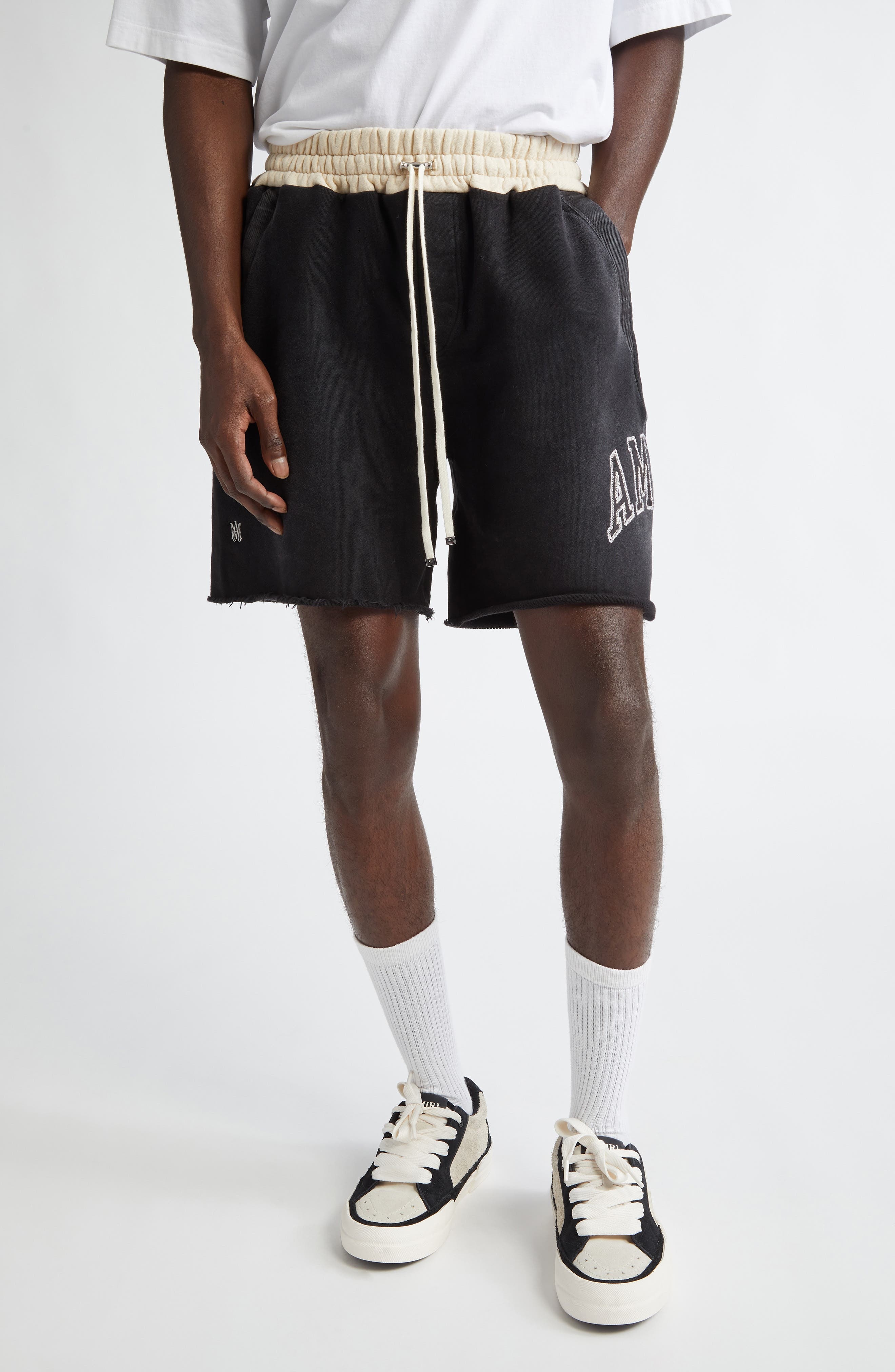 AMIRI Collegiate Cutoff Cotton Fleece Shorts in Black at Nordstrom - 1