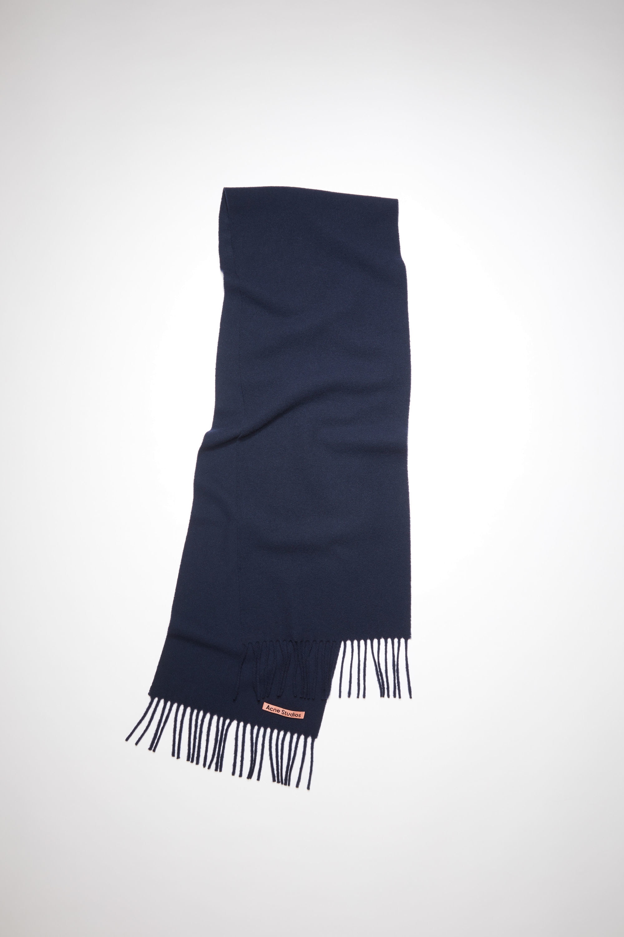 Skinny fringed wool scarf - Navy blue - 1