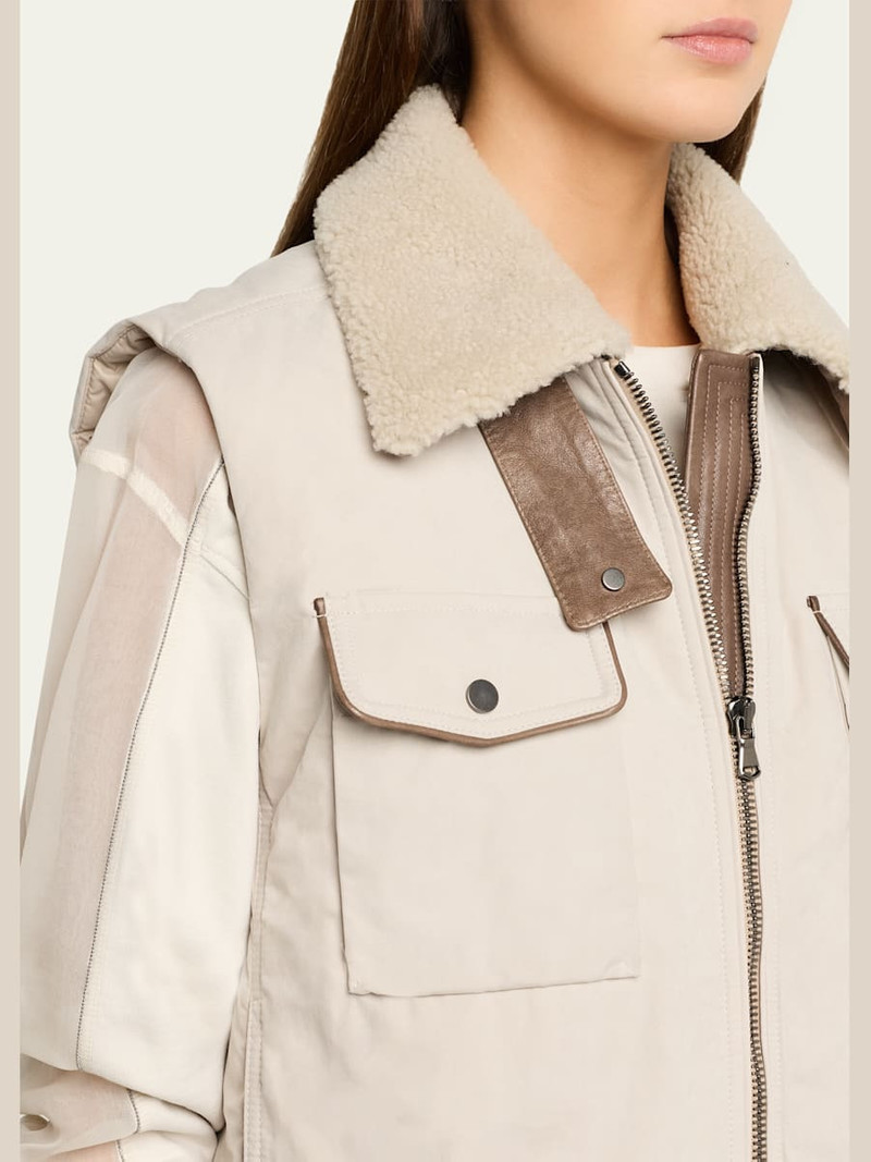 Lamb Shearling Collar Techno Satin Padded Vest 5
