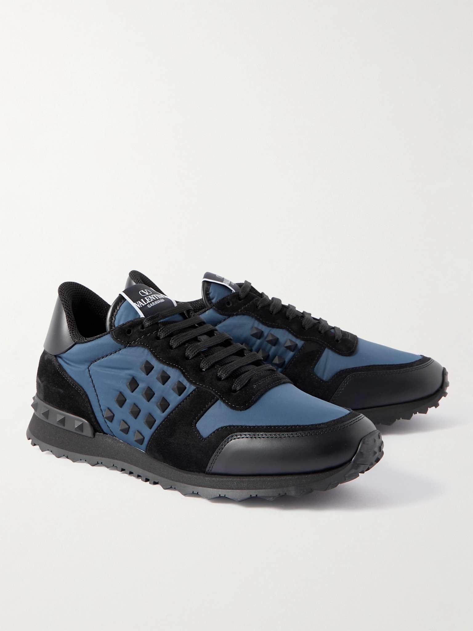 Rockstud Leather, Suede and Shell Sneakers - 4