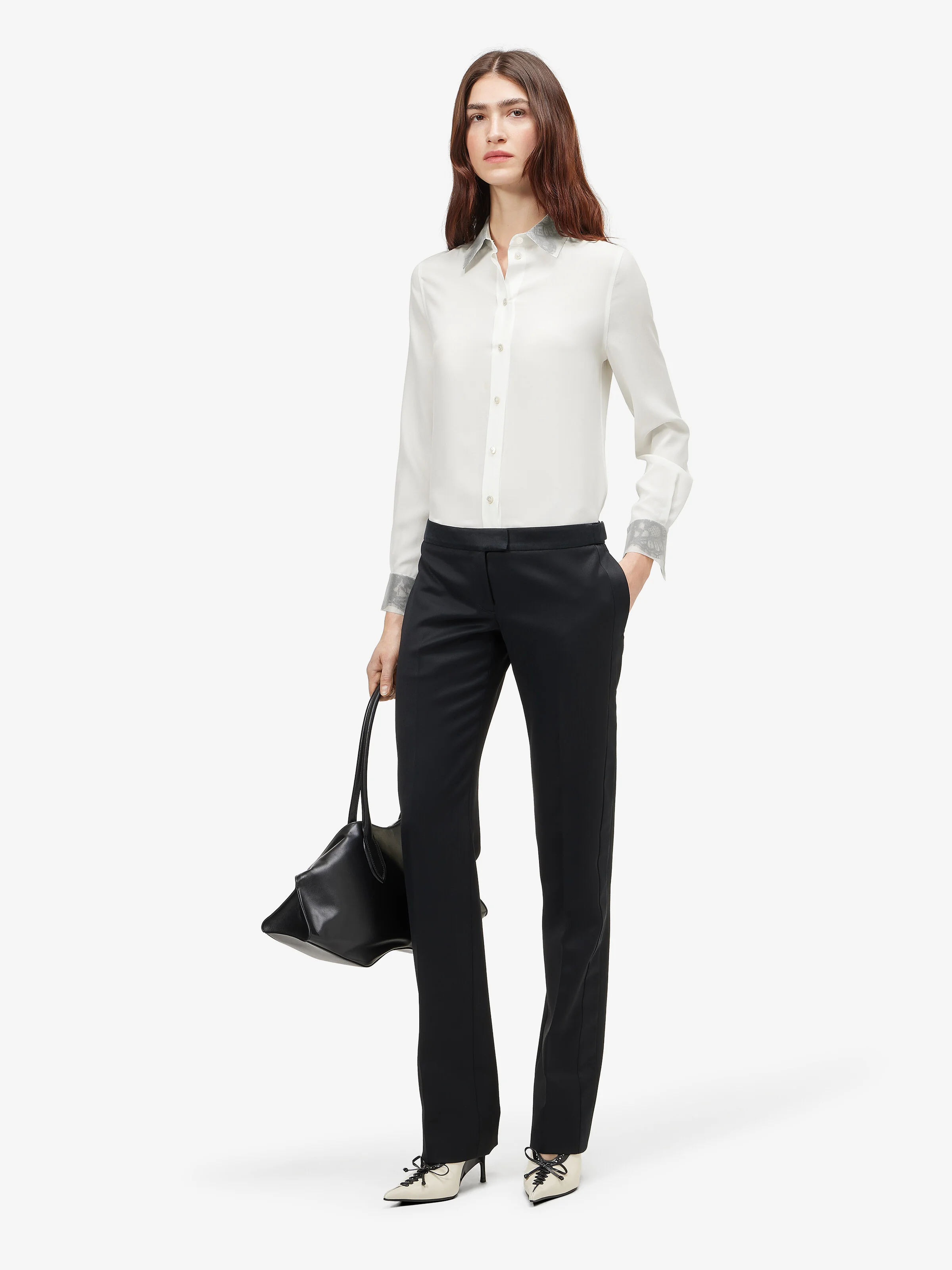 Women's Floral Lace Detail Shirt in Ivory - 1