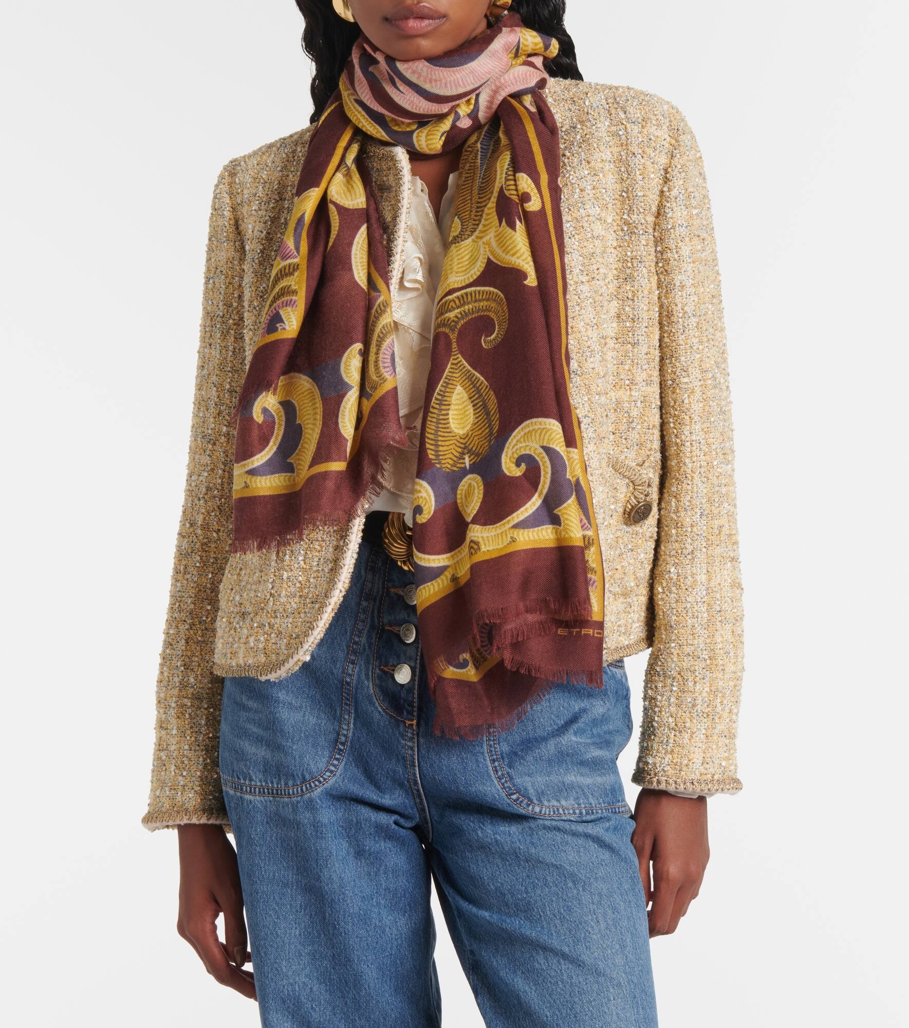 Printed wool, cashmere, and silk scarf - 3