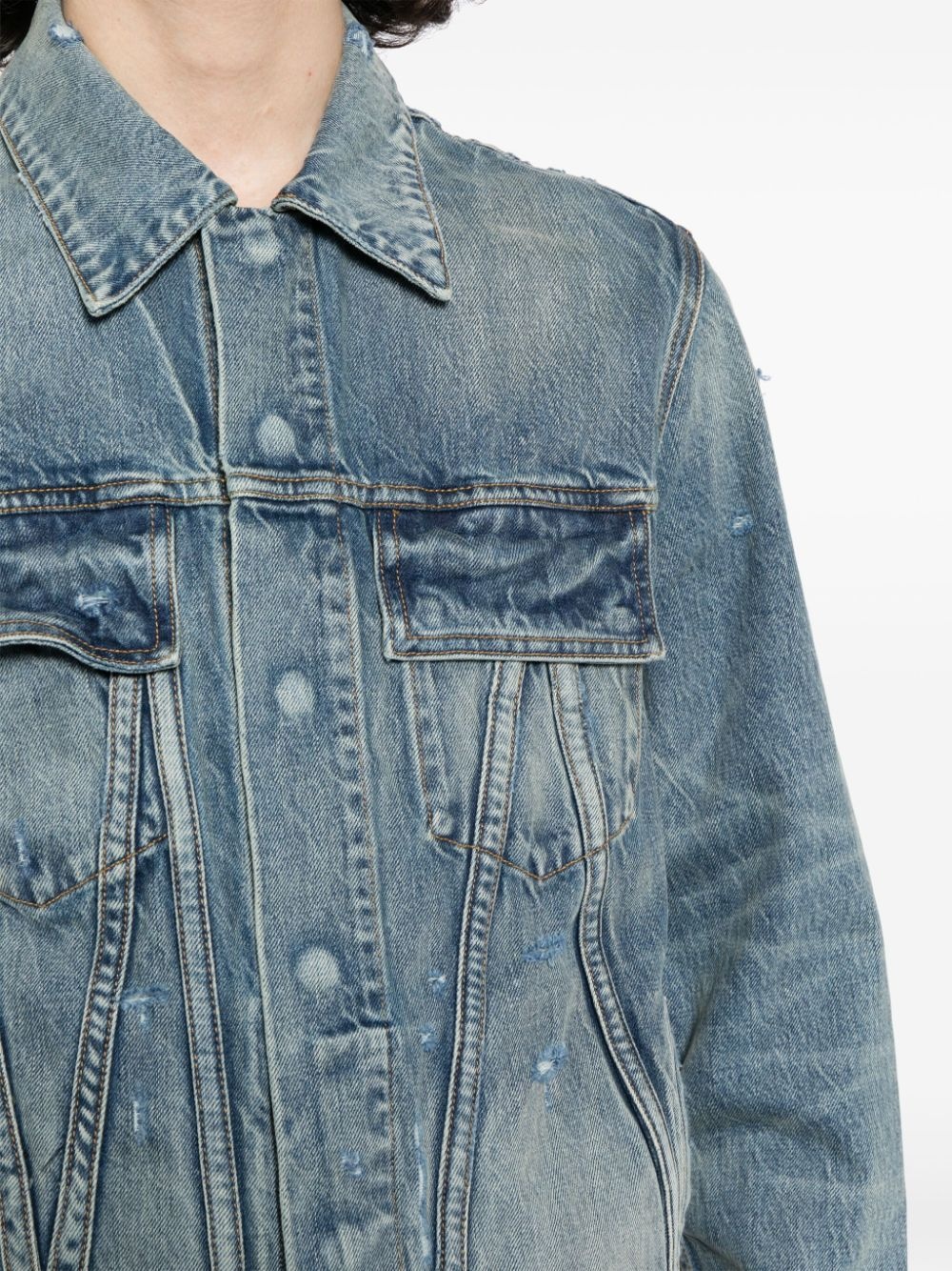 distressed-effect denim jacket - 5