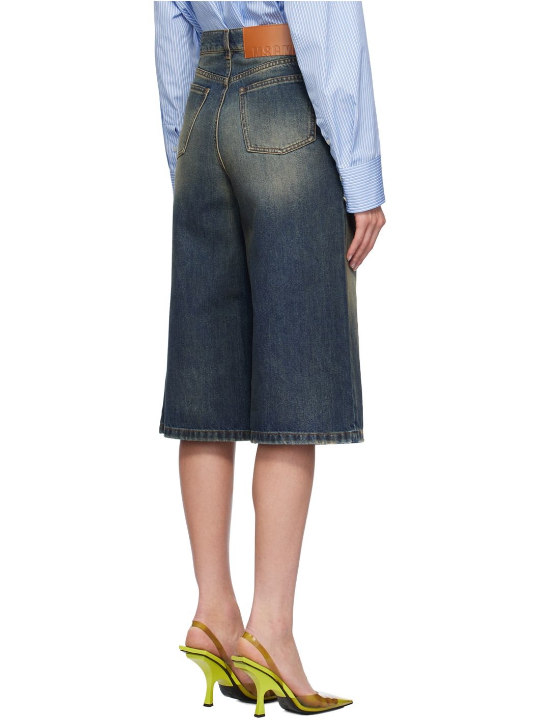 Indigo Embroidered Denim Shorts - 3