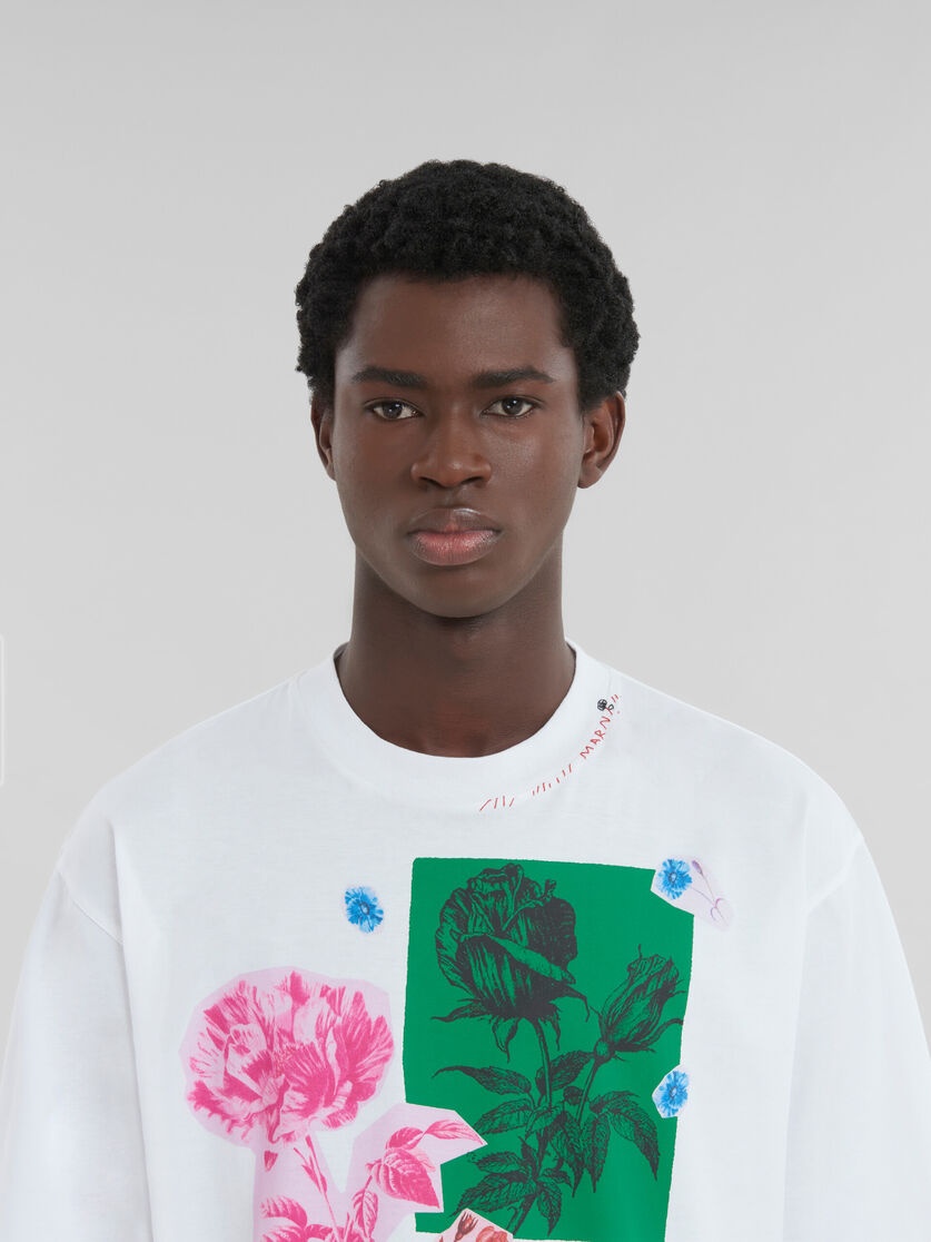 WHITE COTTON T-SHIRT WITH FLOWER PRINTS - 4