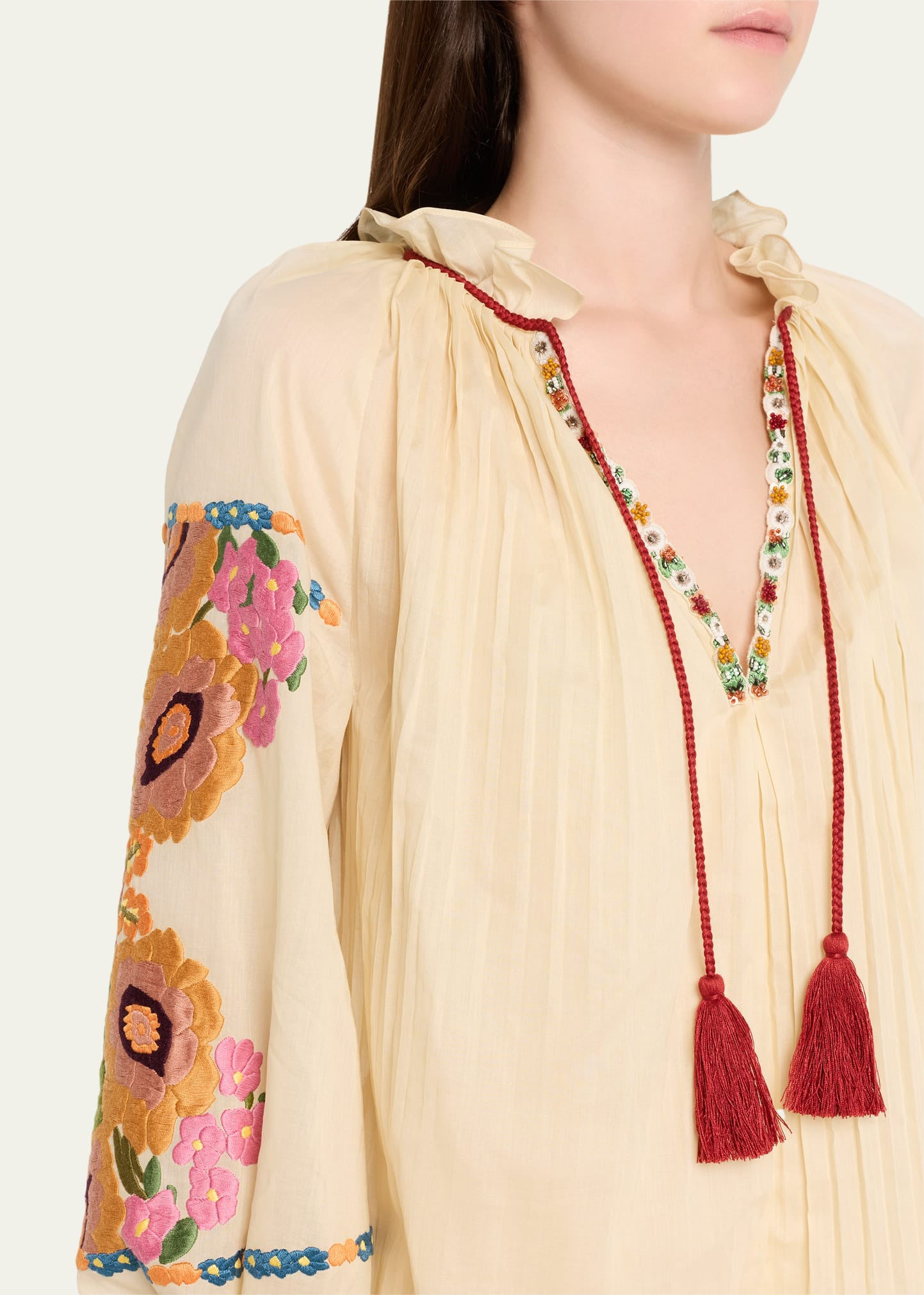 Floral Embroidered Pintuck Blouse - 5