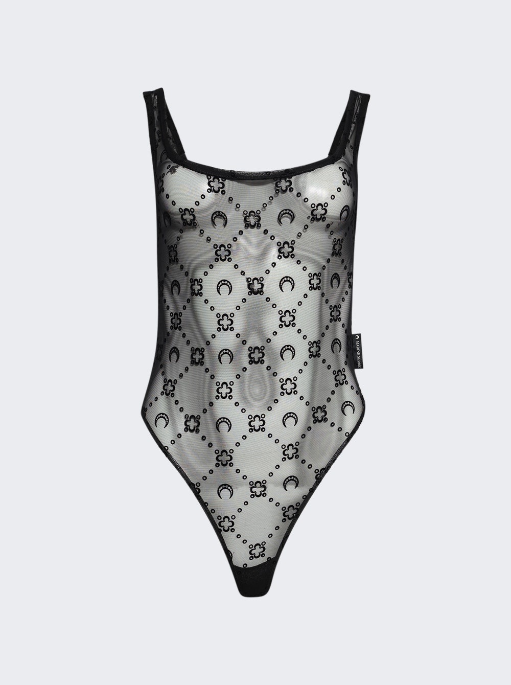【MARINE SERRE】RECYCLED MESH FLOCK BODYSUIT_BLACK Recycled Mesh Flock Bodysuit • Marine Serre