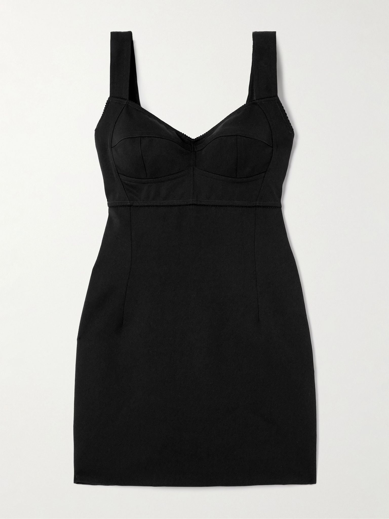 Scalloped wool-blend gabardine mini corset dress Black - 1
