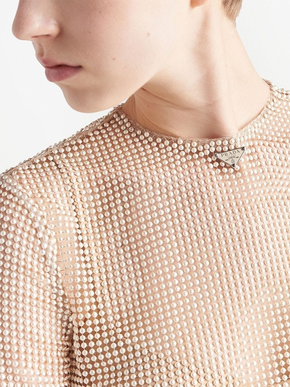 pearl-embellished mesh top - 4