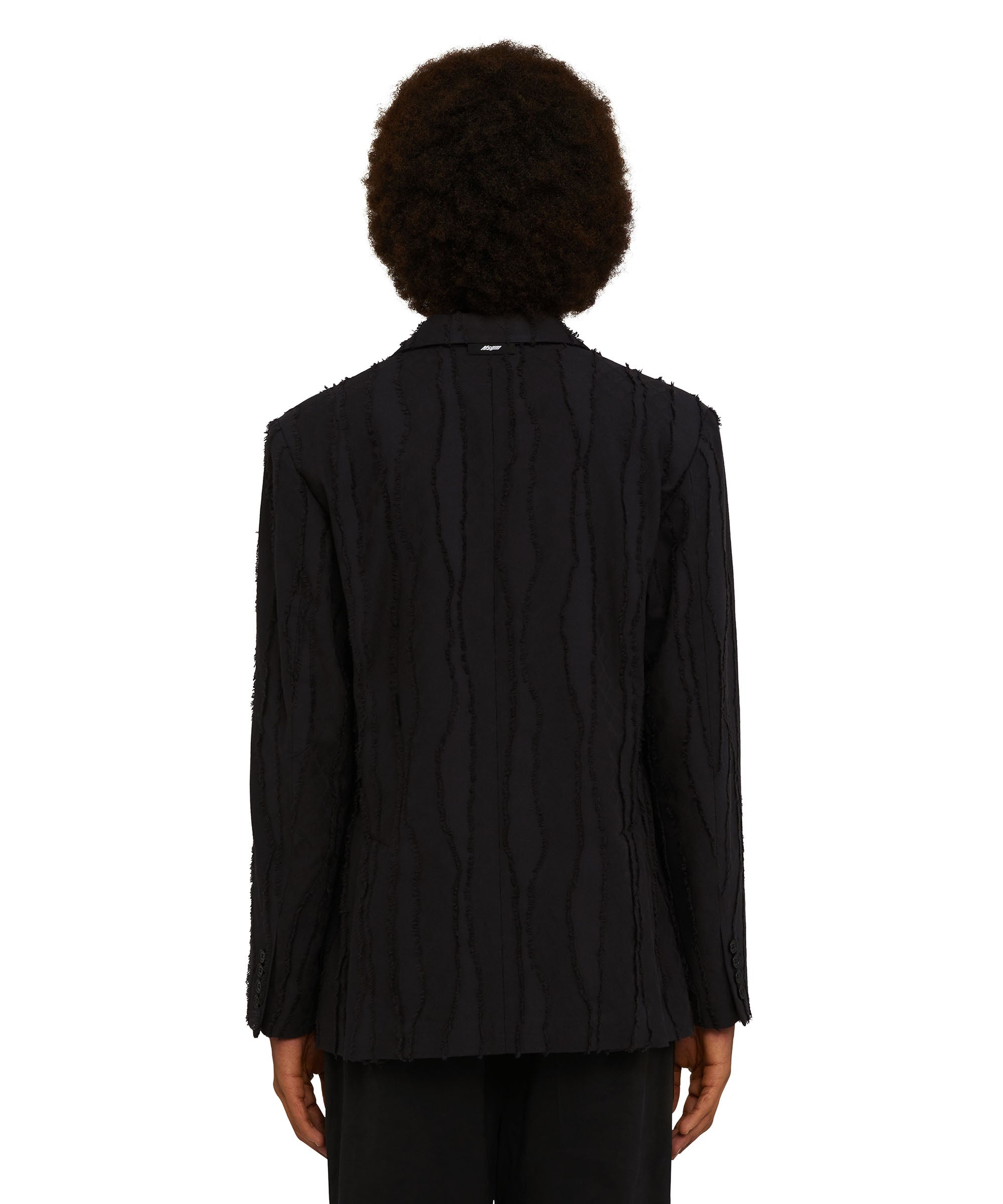 Single color jacquard fil coup&eacute; cotton double-beasted blazer - 4