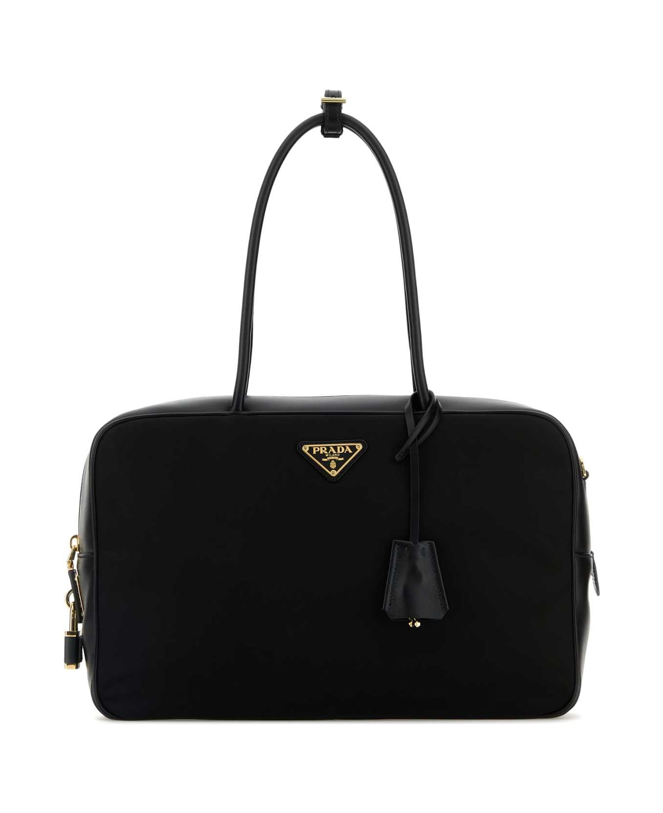 Black Leather And Re-nylon Handbag - 1
