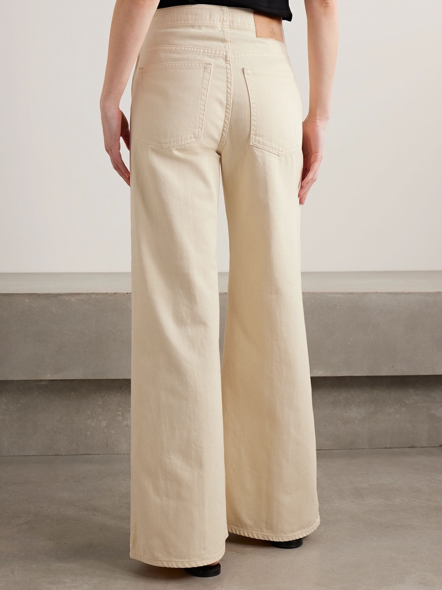 The Bianca paneled high-rise wide-leg jeans Cream - 3