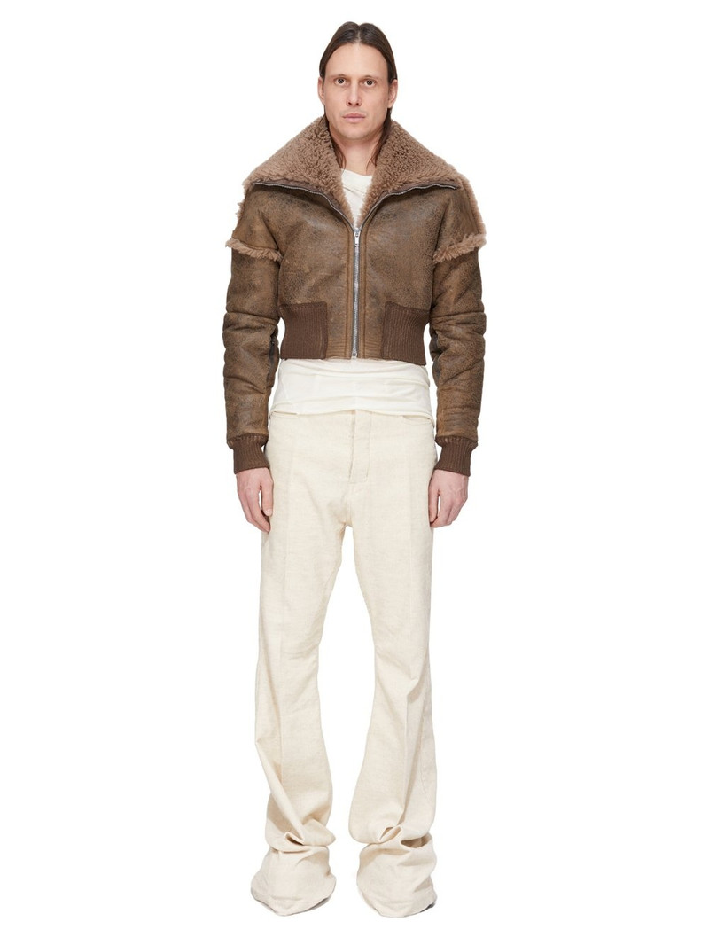 Rick Owens Slim-Fit Panelled Shearling Jacket Brown outlook