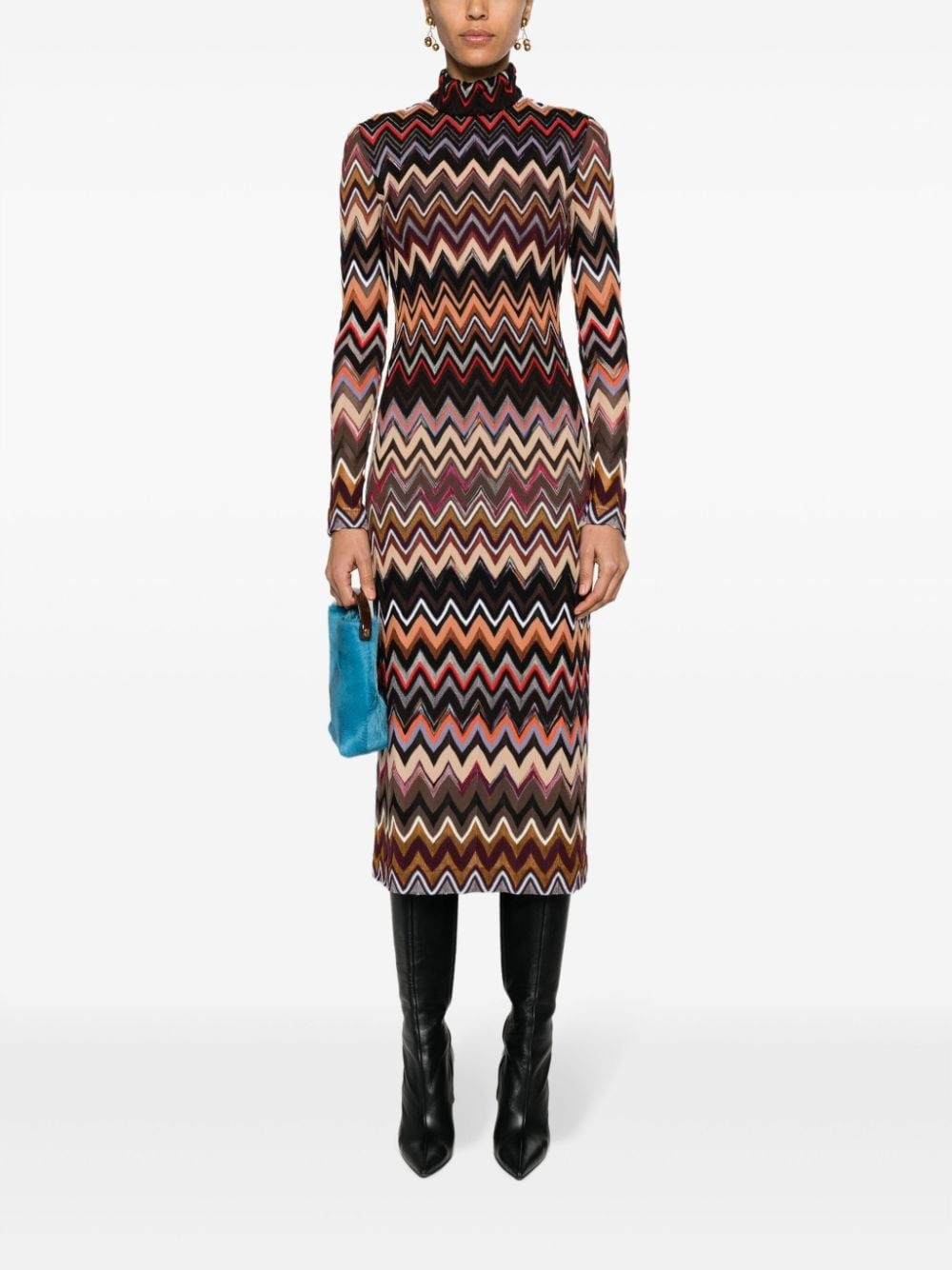 zigzag wool-blend midi dress - 2