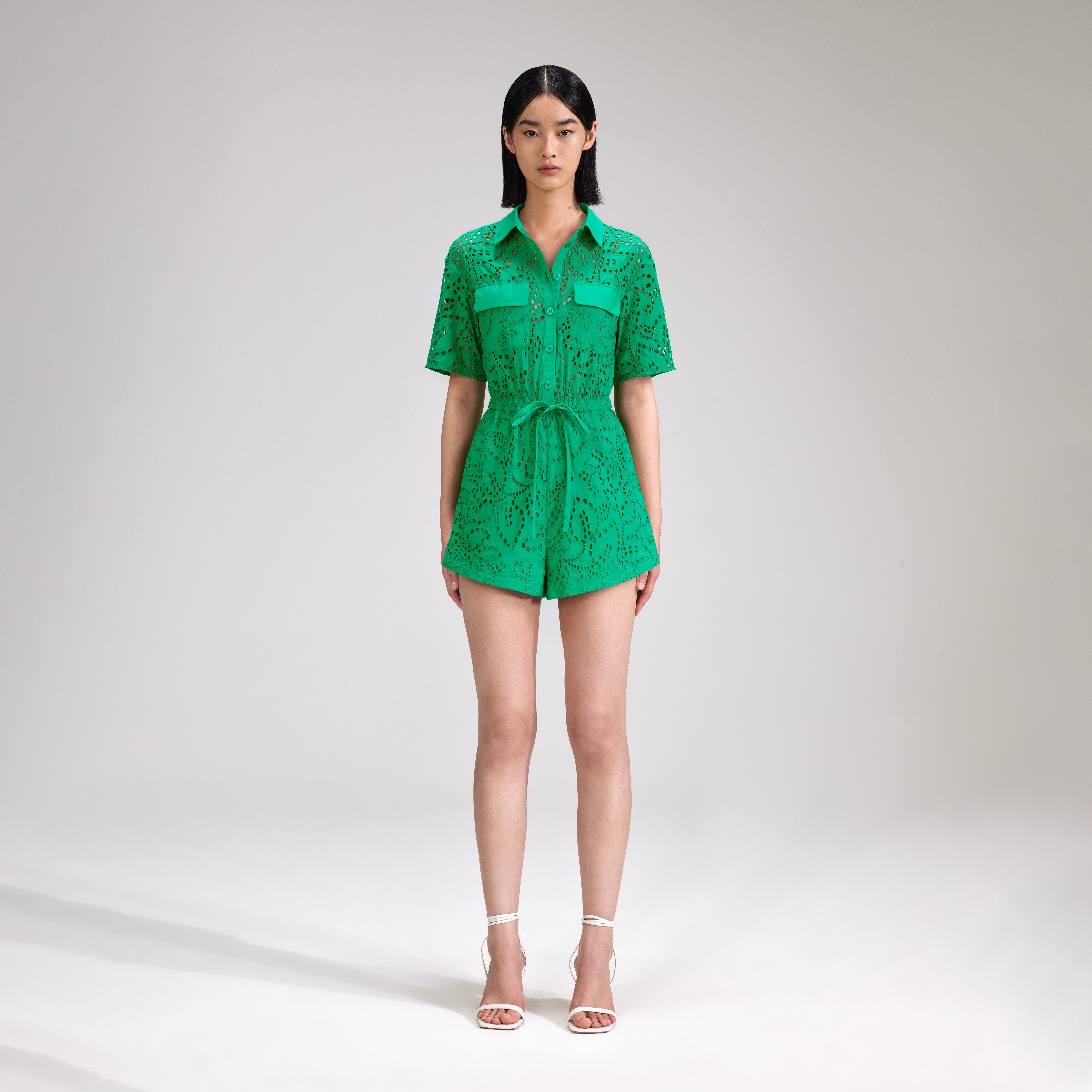 Green Broderie Playsuit - 1