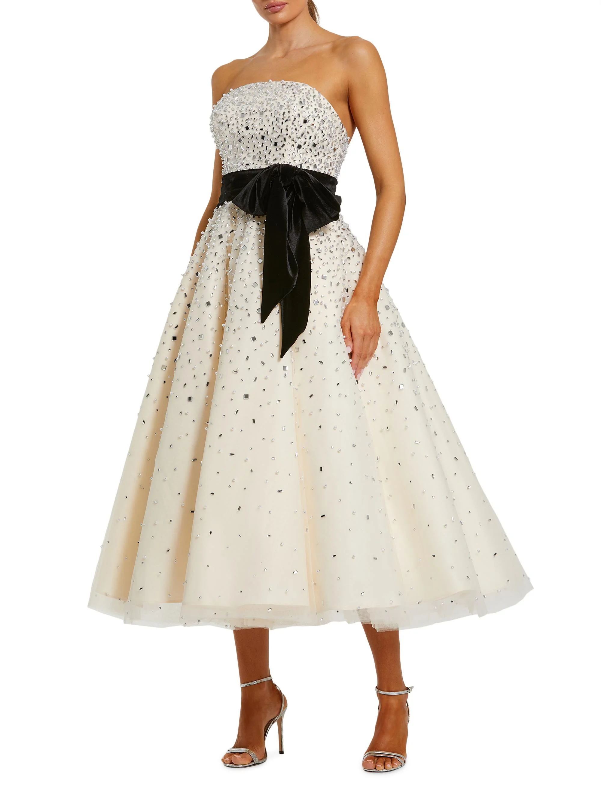 Women's Bandeau Beaded Midi-Dress - Black Cream - 1