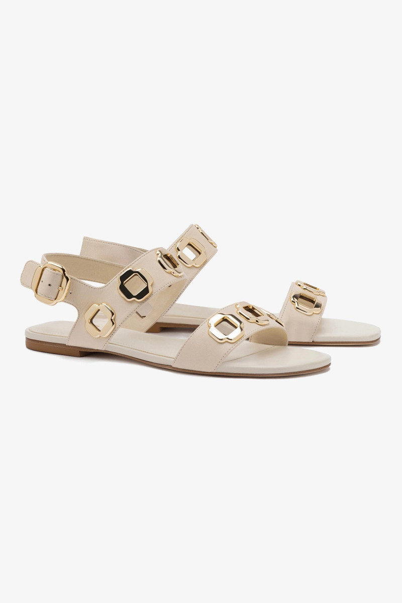 Larroudé Milan Flat Sandal In Ivory Leather outlook