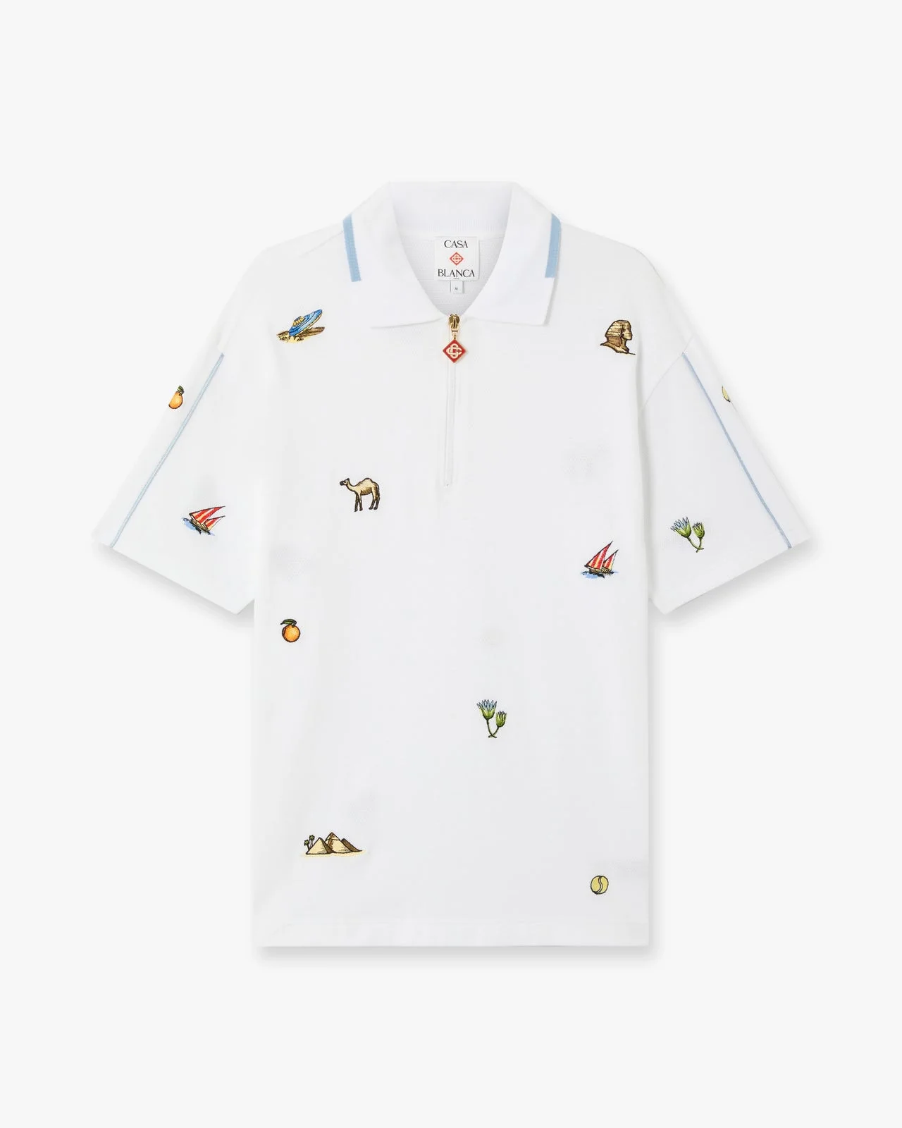 White Icon Quarter Zip Embroidered Short Sleeve Polo Shirt - 1