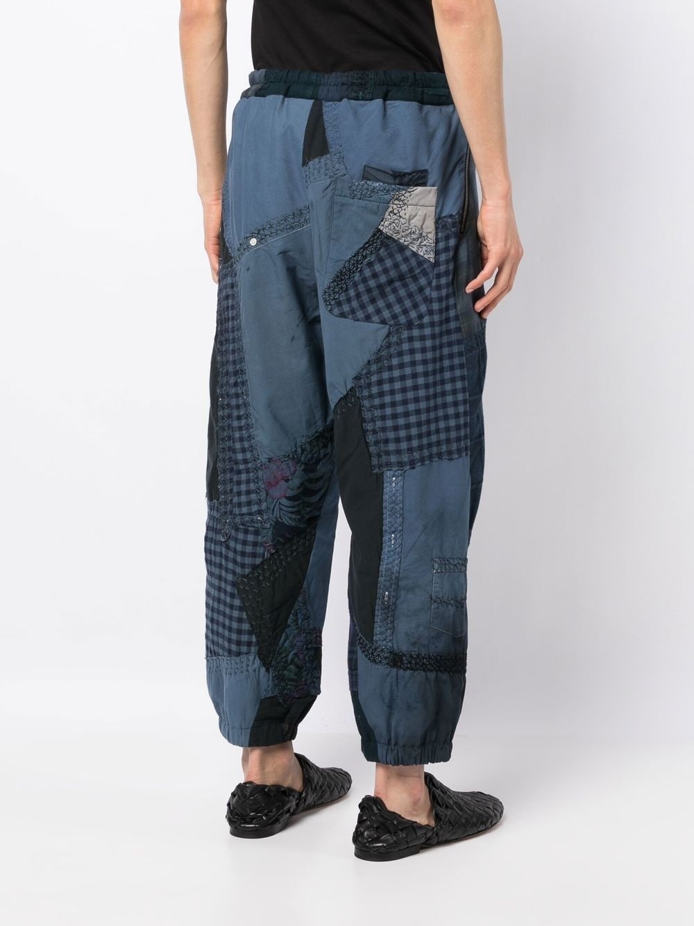 patchwork-design drop-crotch trousers - 4