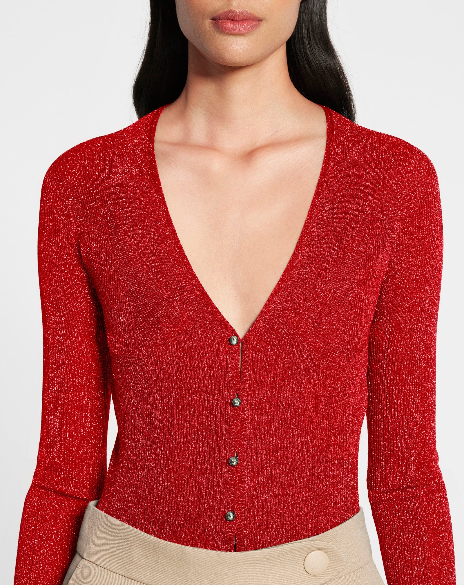 LUREX V-NECK CARDIGAN - 5