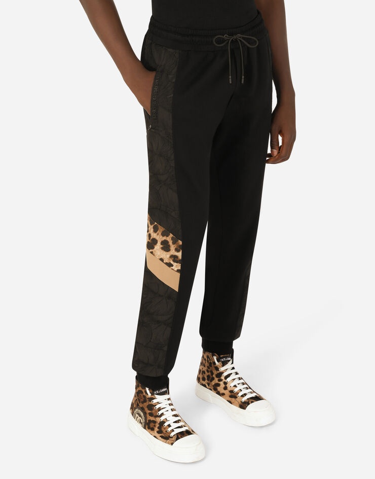 Mixed-fabric jogging pants with patch - 4