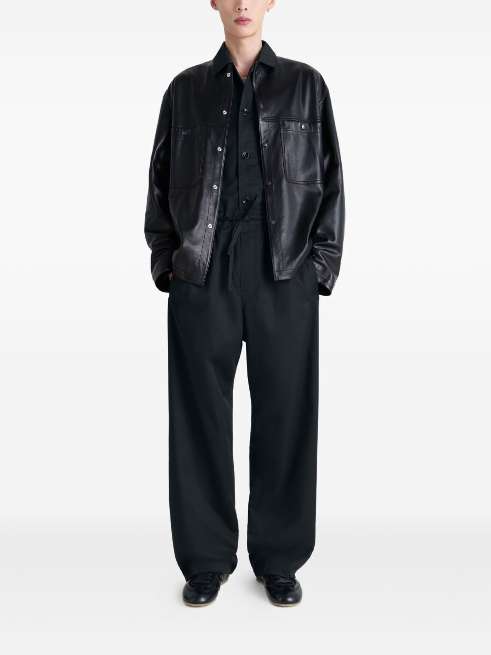 elasticated-waist cotton straight-leg trousers - 2