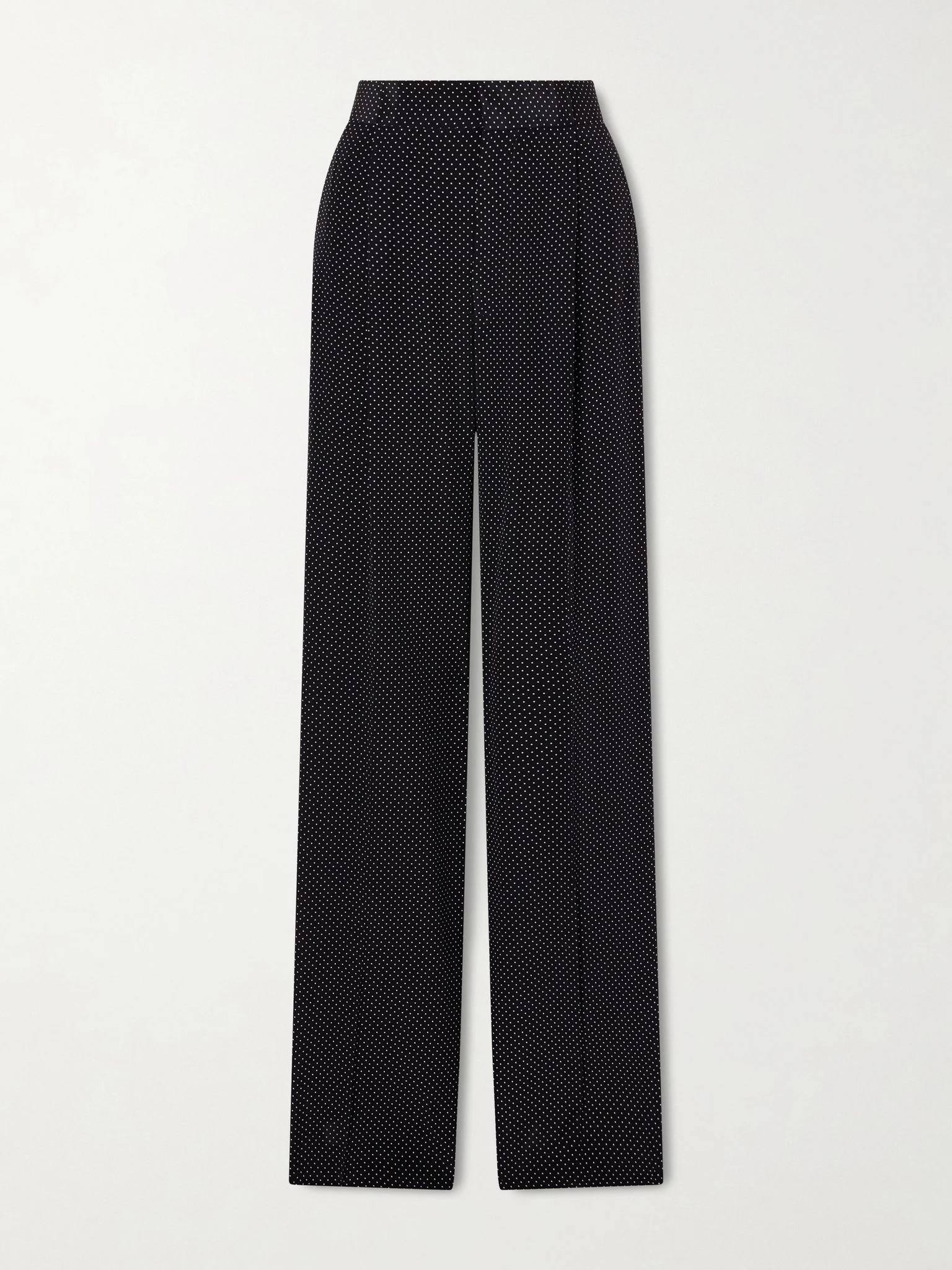 Pleated polka-dot silk-satin wide-leg pants Black - 1