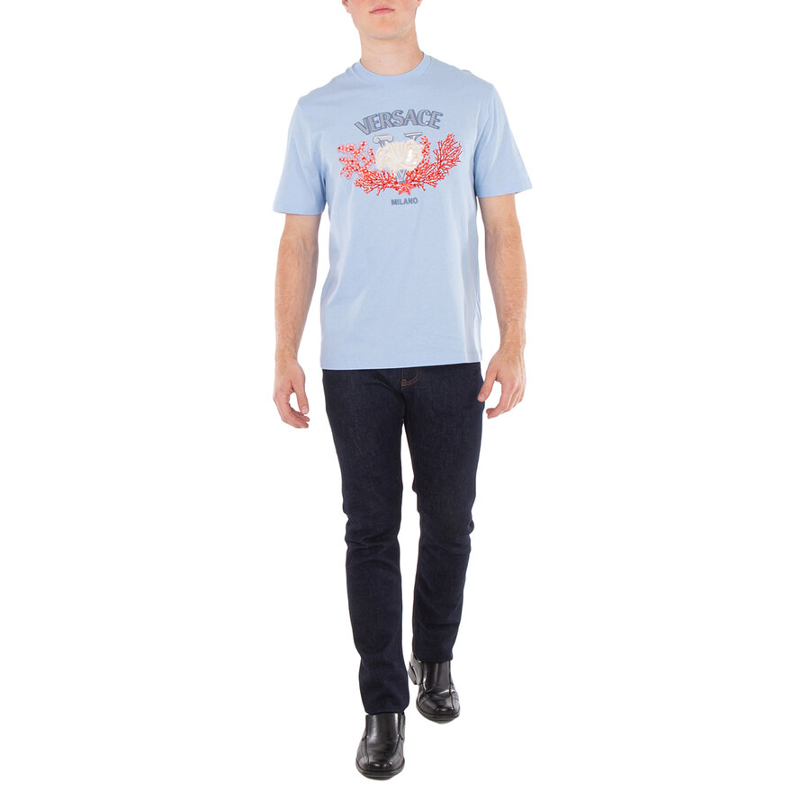 Versace University Coral Embroidered Cotton T-Shirt - 2