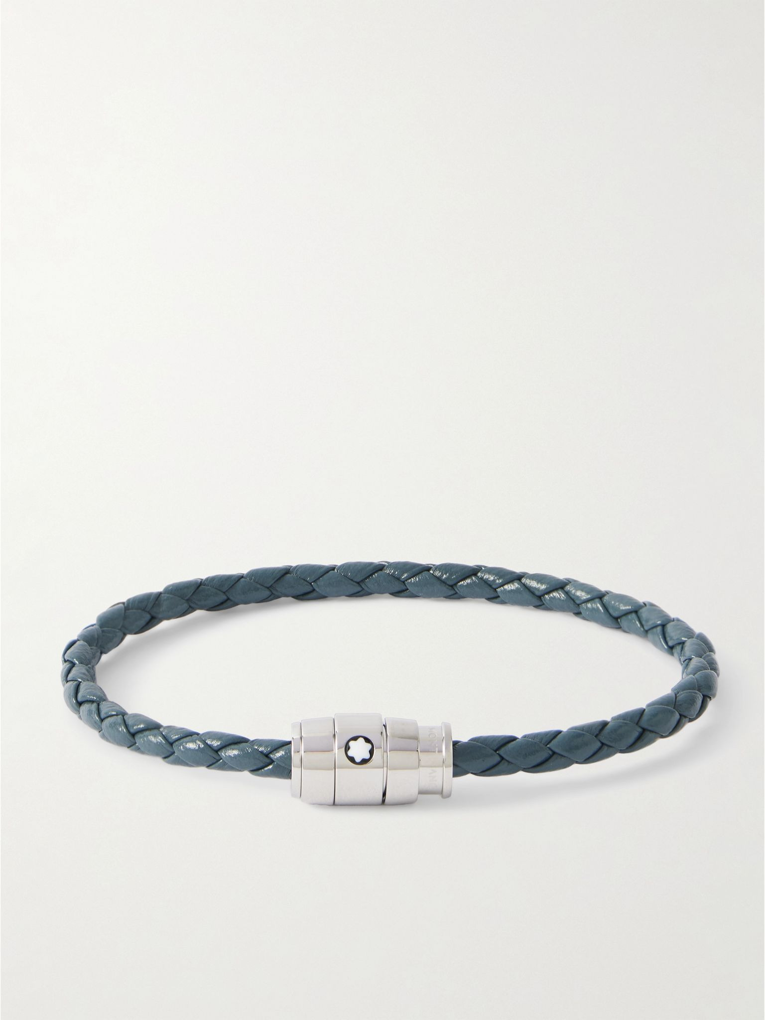 Meisterstück 3-Ring Stainless Steel and Woven Leather Bracelet Navy - 1