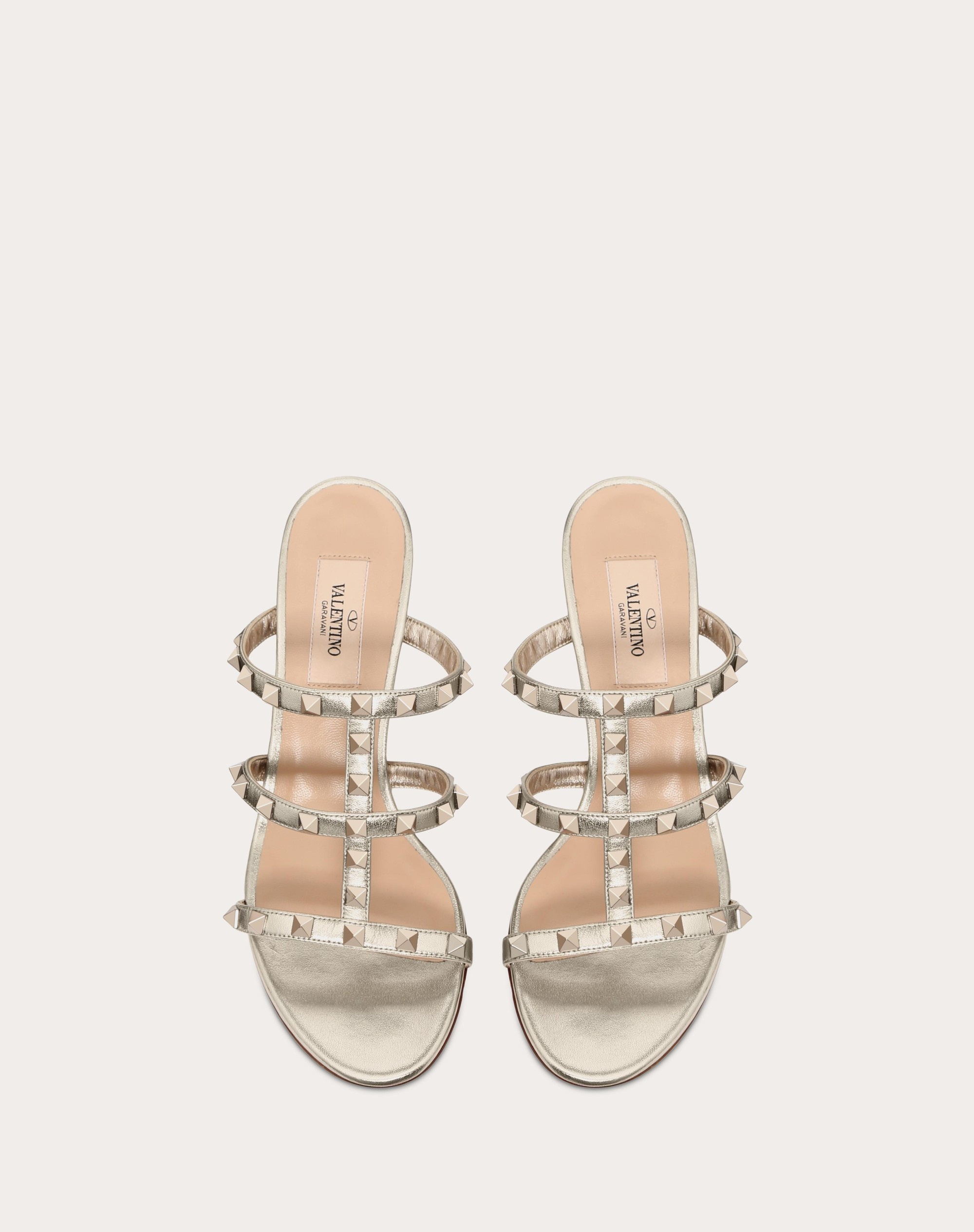 ROCKSTUD METALLIC CALFSKIN LEATHER SLIDE SANDAL 60 MM - 4
