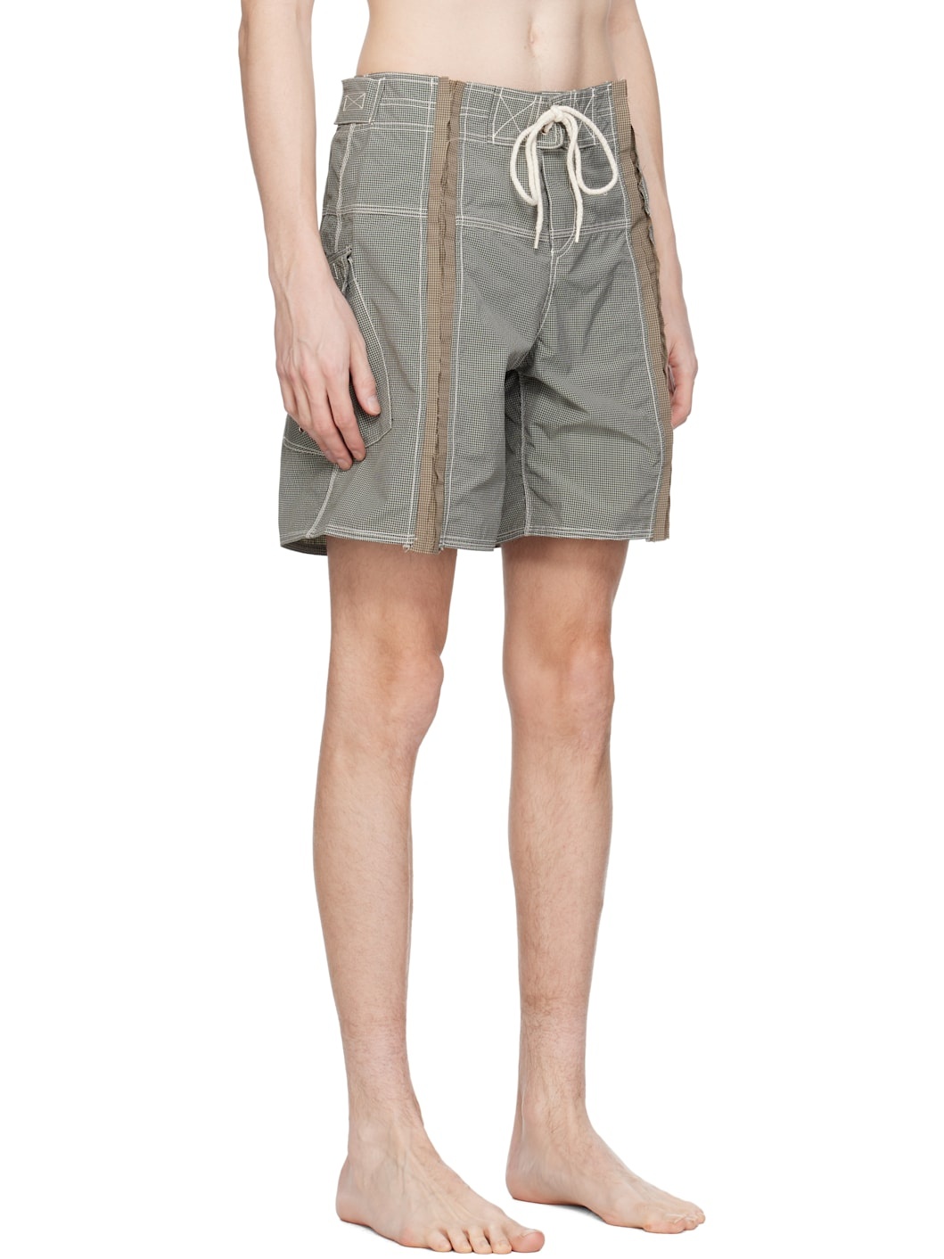 Gray & Beige Micro-Check Cum Swim Shorts - 2
