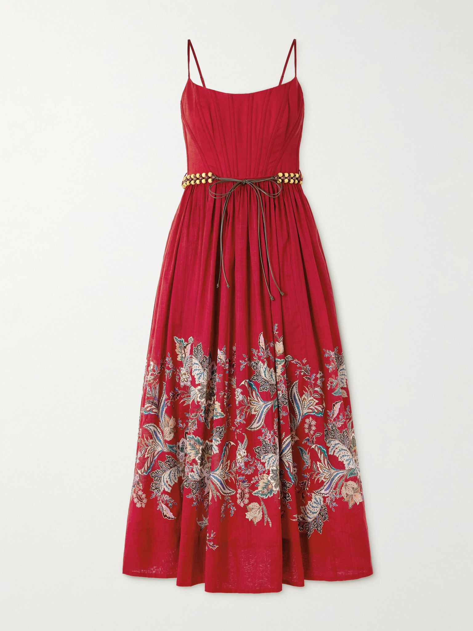 Rhiannon belted paisley-print cotton-voile midi dress Red - 1