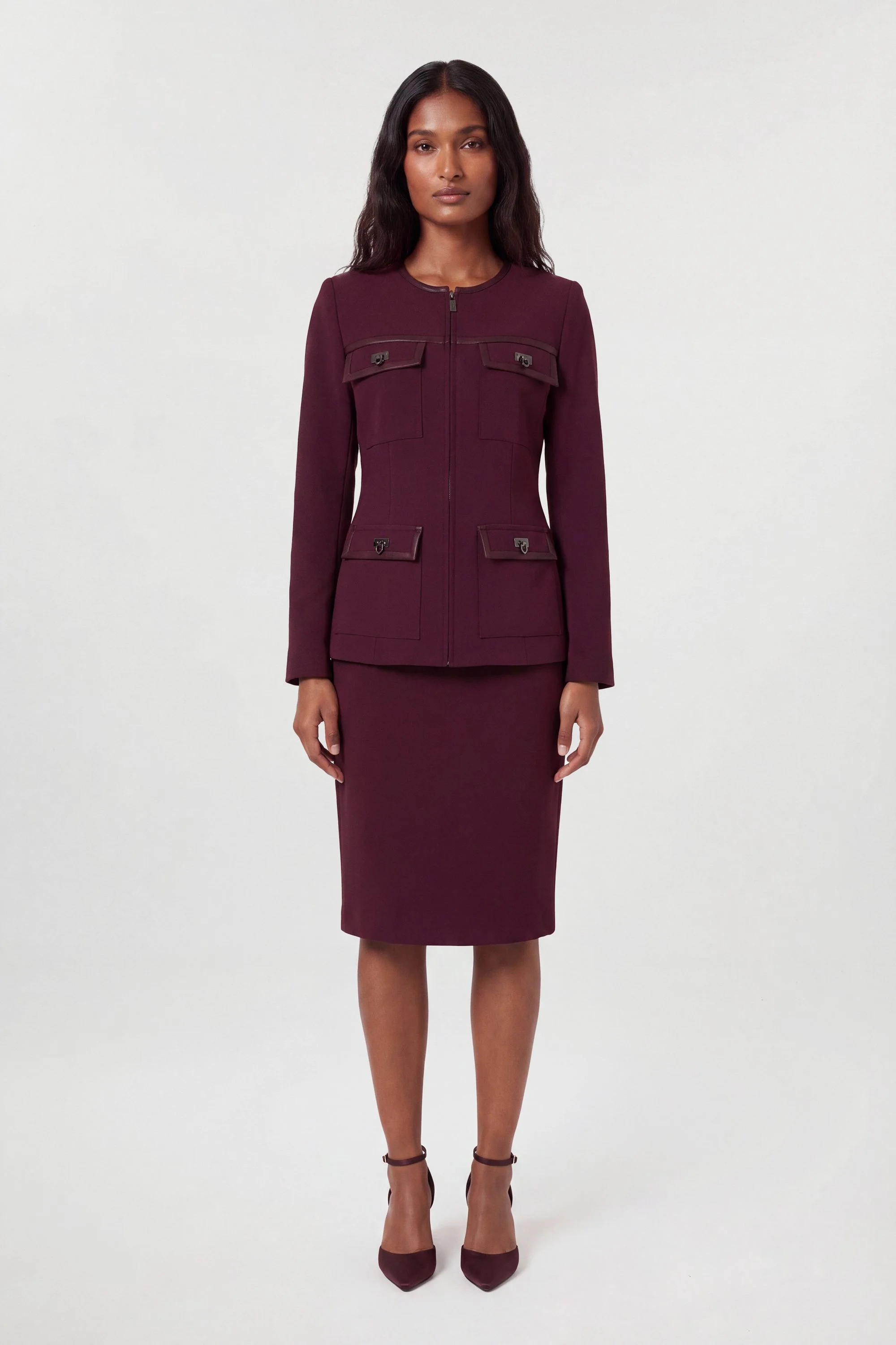 Compact Stretch & PU Turn Lock Tailored Jacket - 1