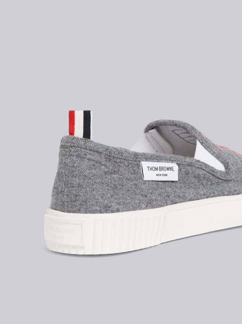 Thom Browne Medium Grey Waterproof Lightweight Boiled Wool Engineered Stripe Slip-On Heritage Trainer outlook