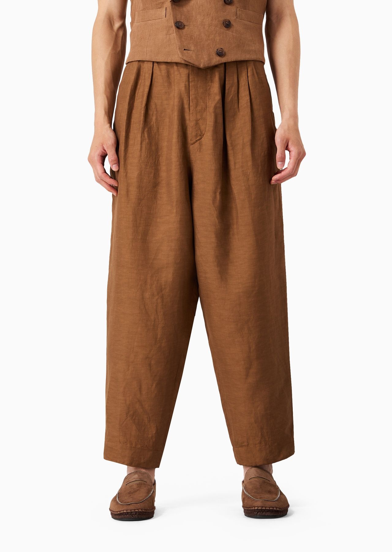 Viscose and linen canvas two-dart trousers - 2